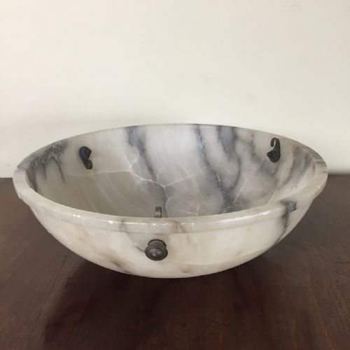 A Late 19th Century Alabaster Dish Light in the Classical Style with Original Brass Fitments Lacking Chains.