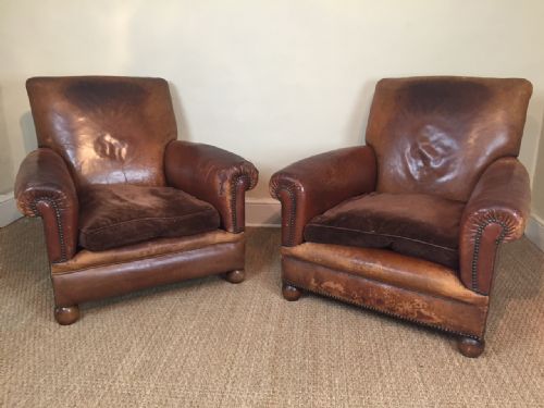 A Pair of English Leather Armchairs C 1910