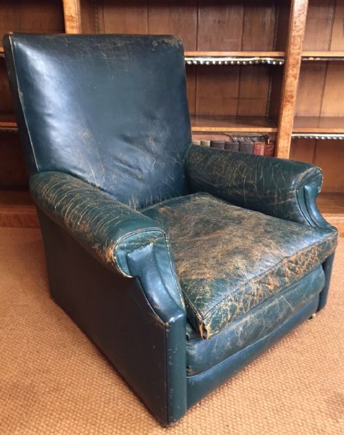 An Enormous 1920’S Green Leather English Club Armchair