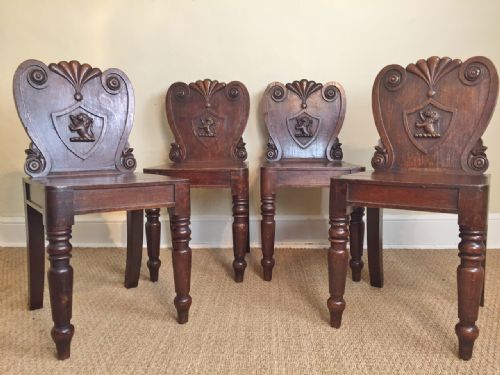 A Rare Set of 4 Irish Regency Oak Hall Chairs C 1830
