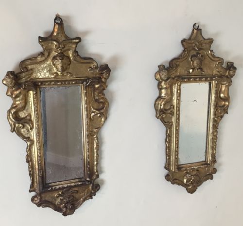 A Pair of 18th C Italian Gilt Girandole Mirrors