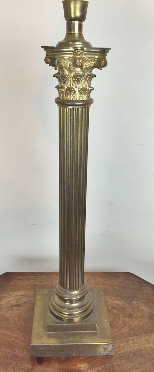 A Large Victorian Lacquered Brass Corinthian Column Lamp C 1880