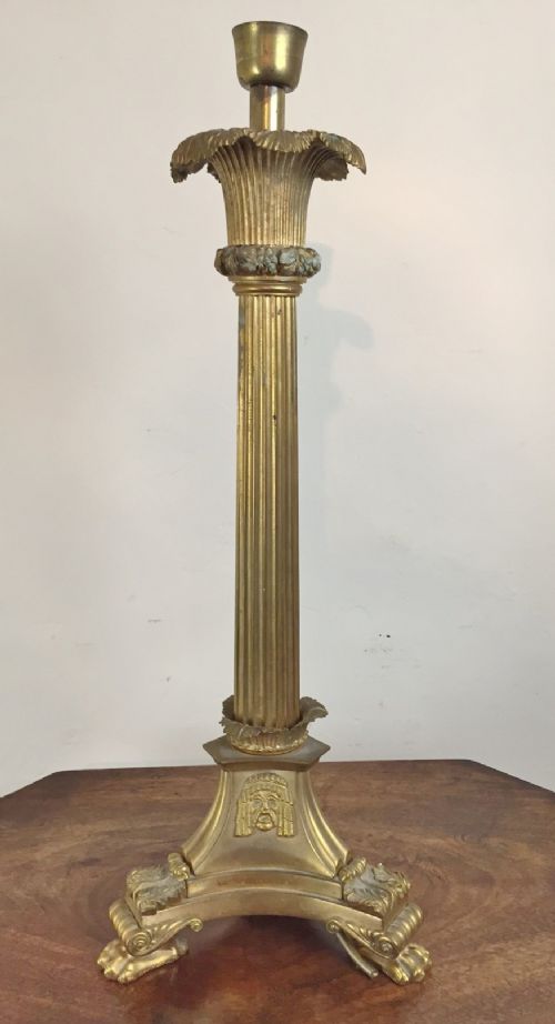 A George IV Gilt Brass Classical Column Lamp C 1825