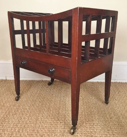A Regency Mahogany Canterbury Circa 1810 with Curved Top Open Slatted Sides and Single Frieze Drawer Above Square Tapering Legs. A Stylish Canterbury in Good Original Condition with No Breaks or Repairs.
