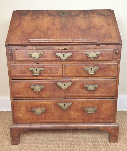 A Fine Small George 1 Walnut Bureau Circa 1725 in Completely Original Condition