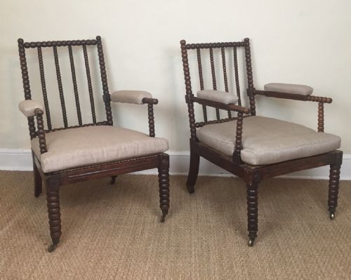 A Matched Pair of Simulated Rosewood Bobbin Chairs. English Mid 19th Century