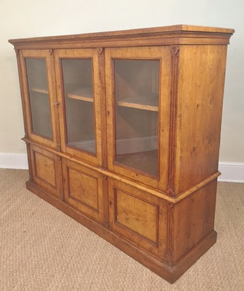 A Mid 19th C Century Burr Oak Glazed Dwarf Bookcase Circa 1870.