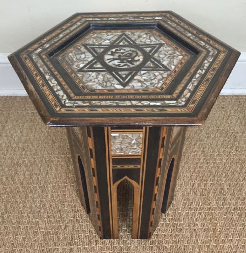 A Small Syrian Mother of Pearl and Ebony Inlaid Hexagonal Table Damascus Circa 1900