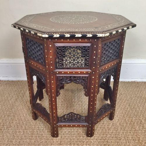 A Hoshiapur Bone Inlaid and Ebony Strung Octagonal Table C 1890.