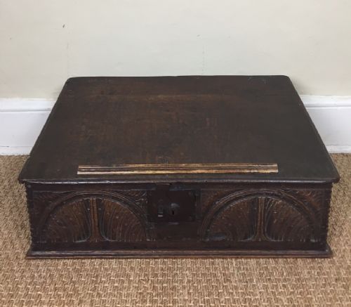 A Charles 11 Carved Oak Bible Box C 1670
