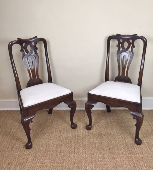 A Pair of George 11 Style Oak Dining Chairs C 1910