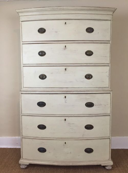 A Regency Painted Pine Bow Front Chest on Chest Circa 1820