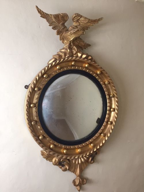 A Late 19th Century Gilt Wood Eagle Convex Mirror Circa 1890 in Regency Style