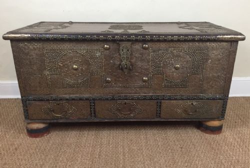 A Large Mid 19th  Zanzibar Chest Made of Shisham Wood with Elaborate Brass Decoration