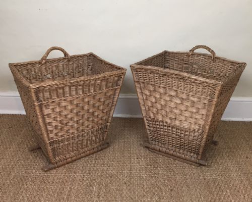 A Pair of Edwardian Country House Wicker Laundry or Log Baskets Circa 1910