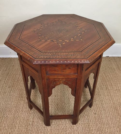 A Large Northern Indian Brass Ebony and Boxwood Inlaid Octagonal Table C 1900