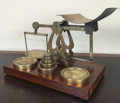 A Set of Victorian Mahogany and Brass Postal Scales Circa 1880
