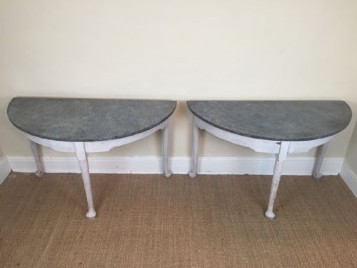 A Pair of Late George 11 D Shaped Side Tables Circa 1760 Late Painted.