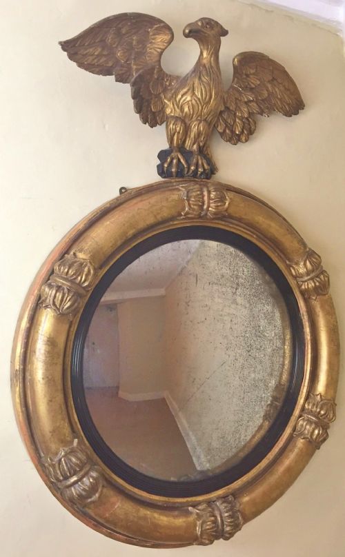 A Large Regency Gilt Convex Mirror Circa 1815 in Lovely Original Condition.
