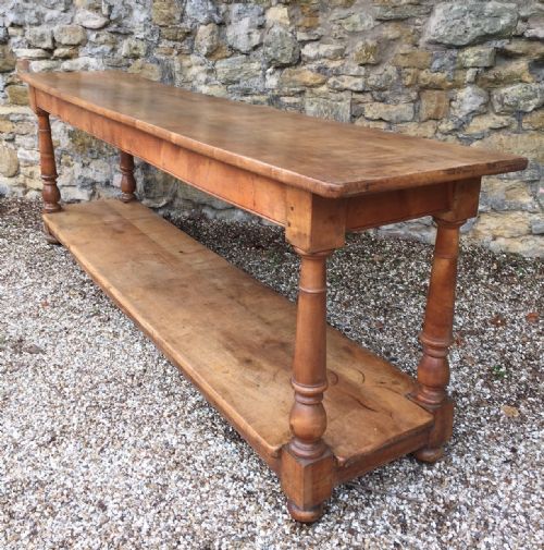 A Large English Country House 2 Tier Sycamore Serving Table Circa 1880