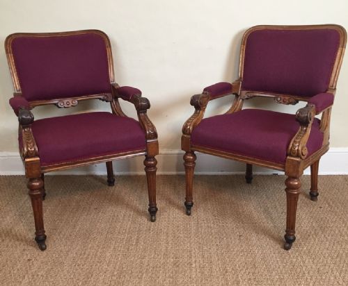 A Pair of Reformed Gothic Oak Library Chairs Circa 1880
