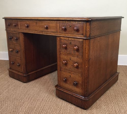 A Victorian Oak Pedestal Desk Circa 1880