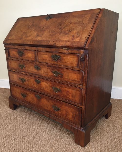 A George 1 Walnut Bureau C 1725 in Beautifully Figured Honey Coloured Veneers.
