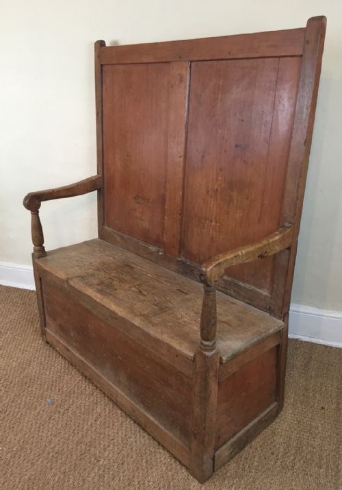 A Small Late Georgian Pine and Ash West Country Box Settle C 1830