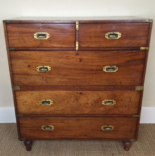A Small Mid 19th C Faded Mahogany Campaign Chest of Drawers C 1850