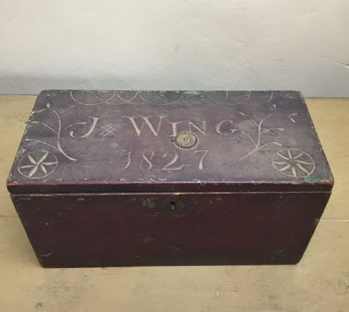 A George IV Pine Folk Art Pine Box Inscribed and Dated J Wing 1827