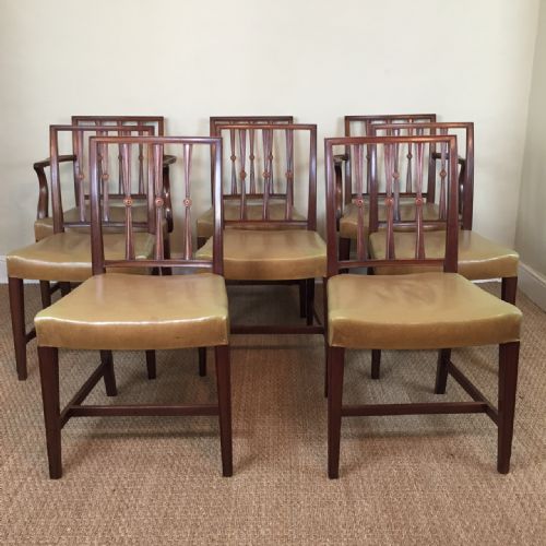 A Set of Eight Sheraton Style Mahogany Dining Chairs by Waring and Gillow Circa 1910