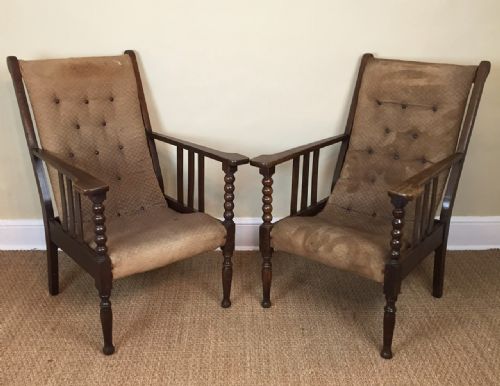 A Pair of Edwardian Oak Bobbin Armchairs C 1910