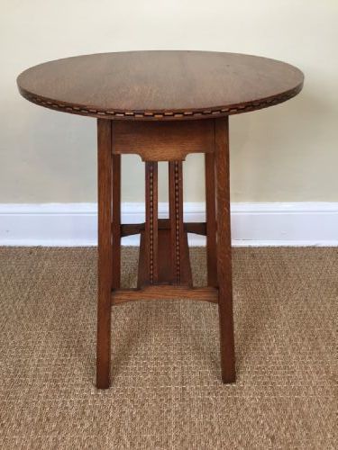A Glasgow School Circular Oak and Chequer Strung Lamp Table Circa 1910.