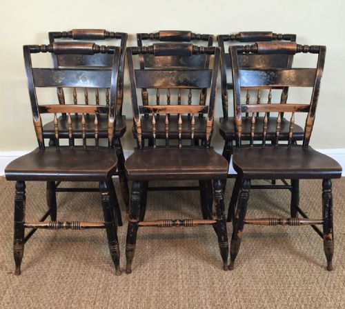 A Set of Six Mid 19th C American Painted Windsor Chairs