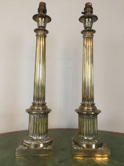 A Pair of 19th-century Classical Column Lamps English Circa 1860.