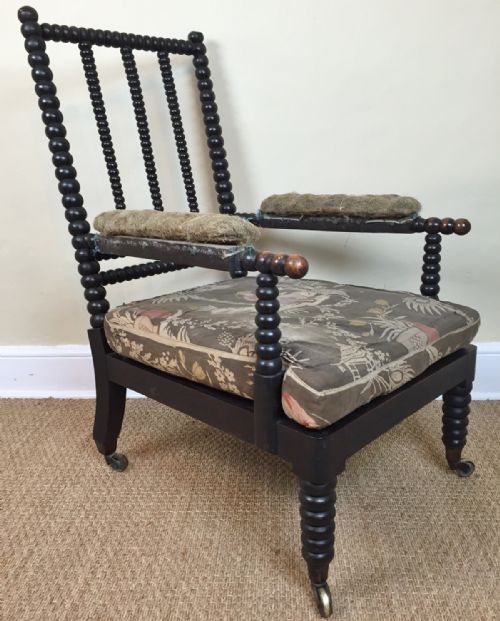 A Large Mid 19th Century Ebonised Beech Bobbin Armchair Circa 1840