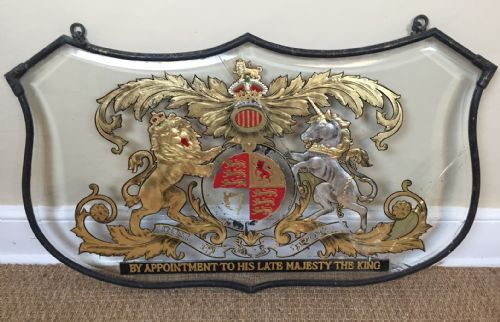 A Rare George V Brass and Glass Hanging Royal Warrant Sign Circa 1912