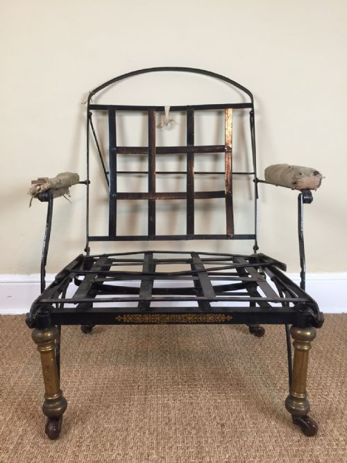 An Unusual Late 19th Century Painted Iron and Gilt Campaign Bed / Chair