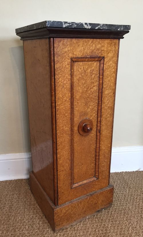 A Mid 19th Century Birds Eye and Marble Top Pedestal Cabinet C 1860 Attributed to Johnston and Jeanes.