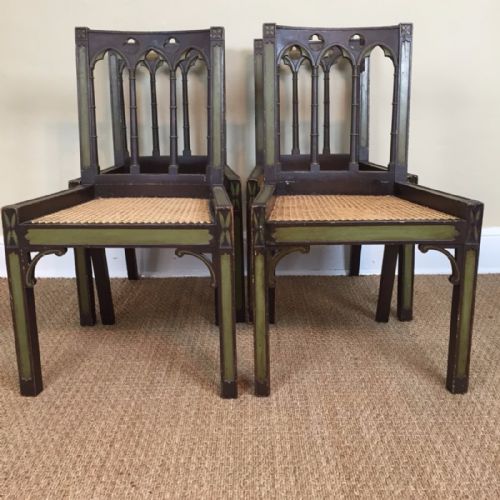 A Set of Four Regency Painted Gothic Side Chairs Circa 1820