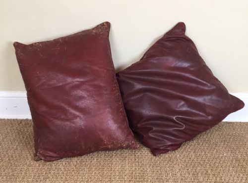 Two 19th-century Morocco Leather Down Filled Cushions.