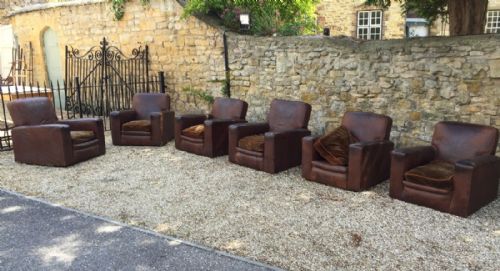 An Extraordinary Set of Six Large English Leather Club Chairs Circa 1930