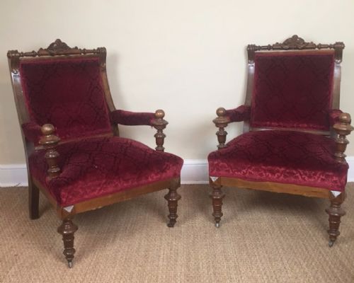 A Pair of Late 19th-century Walnut Library Chairs for Recovery