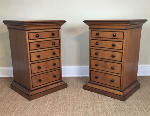 A Pair of Victorian Oak and Ebony Pedestal Chest of Drawers Circa 1870