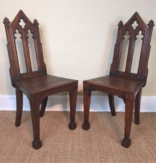 A Pair of William IV Oak Gothic Hall Chairs Circa 1835