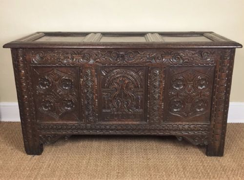 A Charles 1 Oak English Civil War Coffer Dated 1643