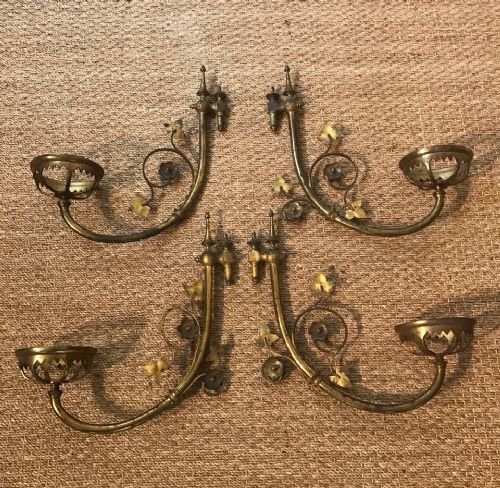 A Set of Four Gothic Reform Gilt  Brass Wall Light Brackets Circa 1870