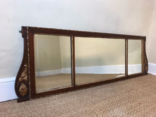 A Late 19th Century Mahogany and Parcel Gilt Triple Plate Overmantel Mirror in George 11 Style Circa 1890
