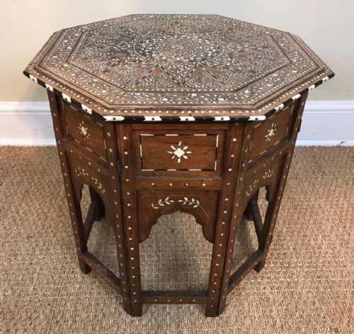 A Good Hoshiarpur Bone Inlaid Shisham Wood Octagonal Table Circa 1890