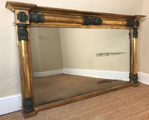 A Large Regency Gilt and Green Painted Overmantel Mirror Circa 1815
